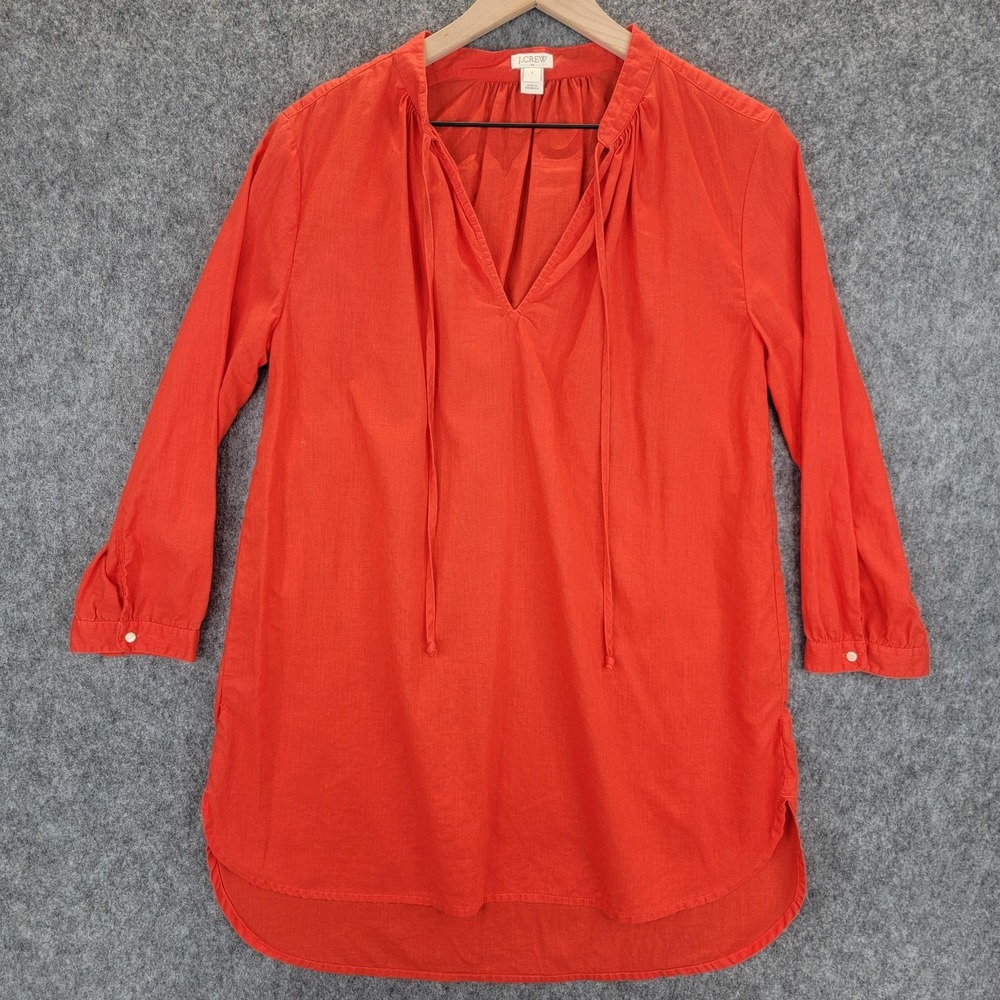 J Crew Shirt Womens S Sunset Orange Linen Cotton Long‎ Sleeve Pullover Tunic Top